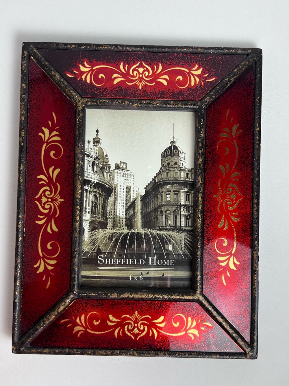 Sheffield Field Burgundy Enameled 4 x 6 Tabletop Picture Gold Floral